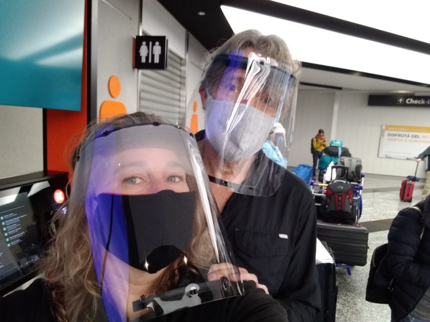 Scott and Renee wearing face shields